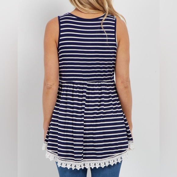 PinkBlush Navy Striped Crochet Trim Maternity Tank Top. Size S NWT - Picture 2 of 11